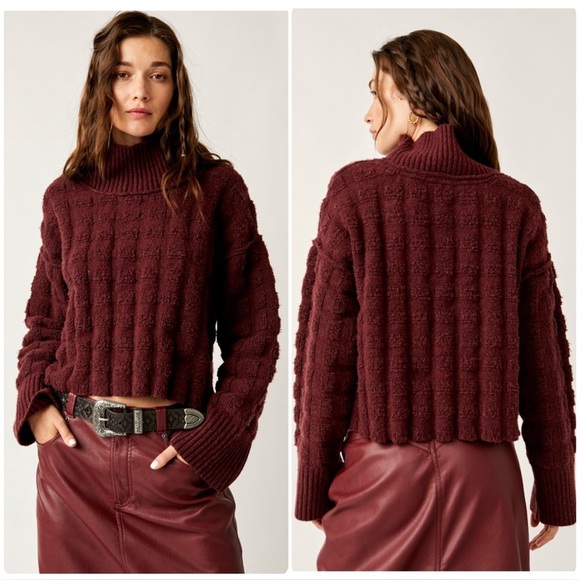 Free People Sweaters - Free People | Care Soul Searcher Mock Neck Sweater | Wine Heather Small